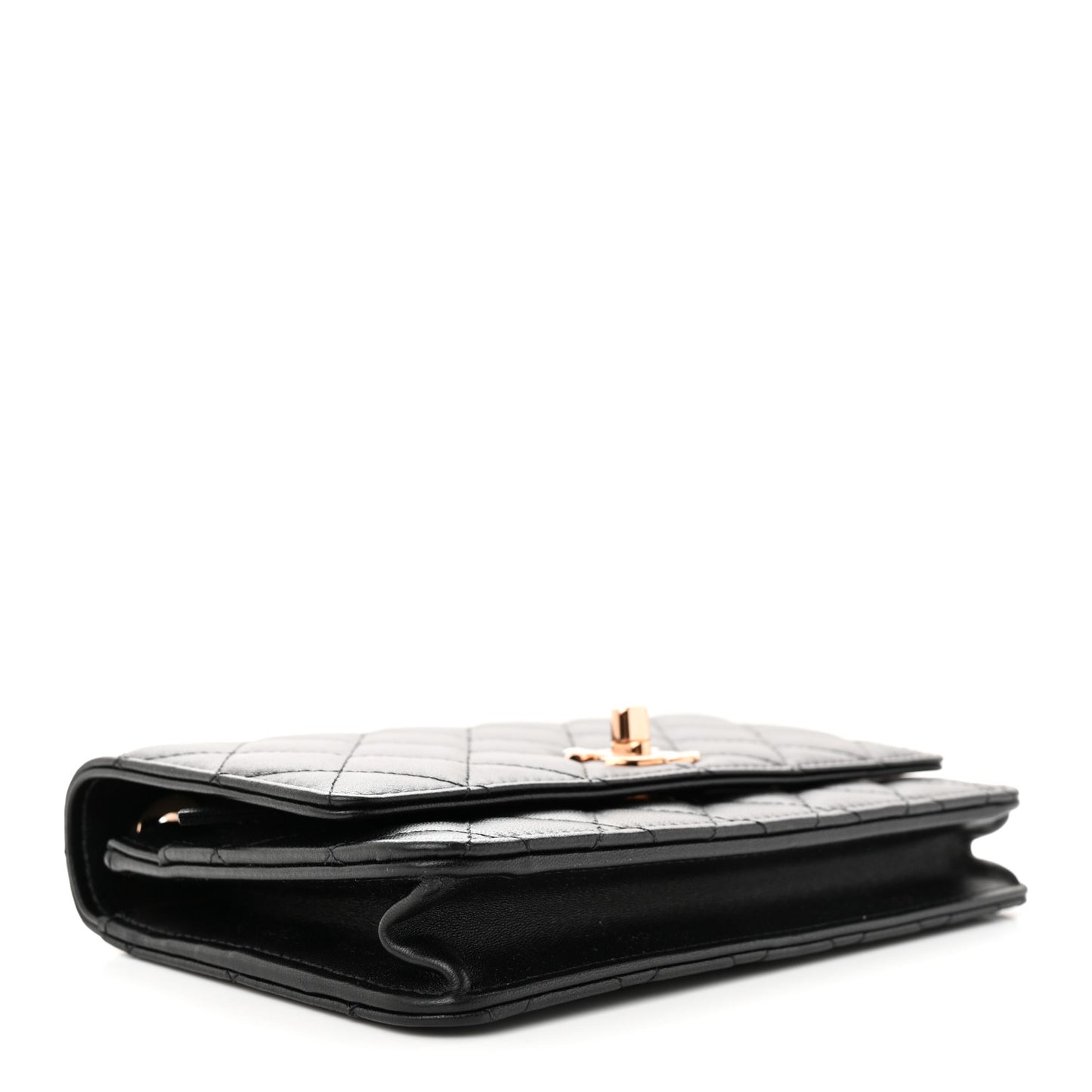 Lambskin Quilted Trendy CC Wallet On Chain WOC Black
