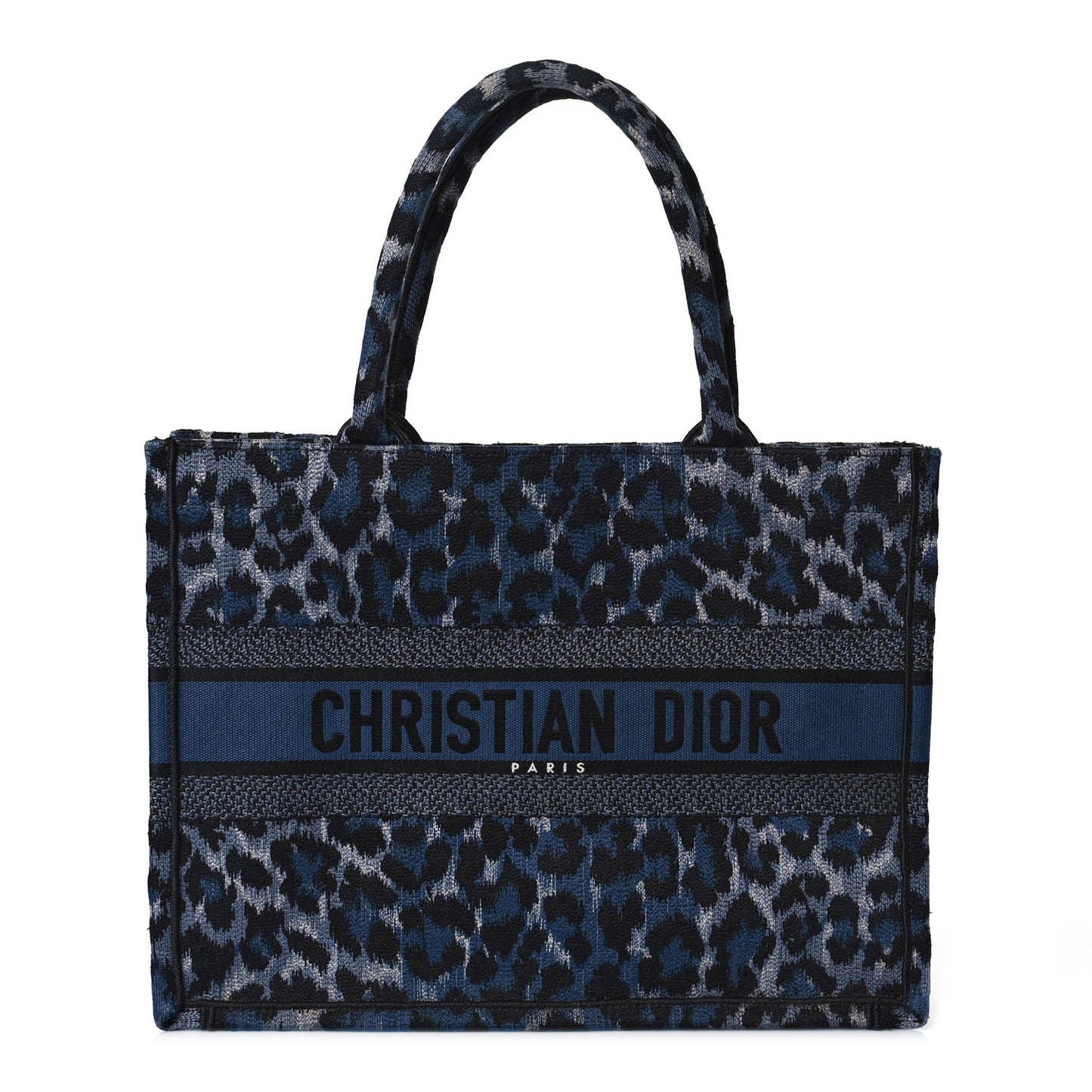 Canvas Mizza Embroidered Medium Leopard Book Tote Blue