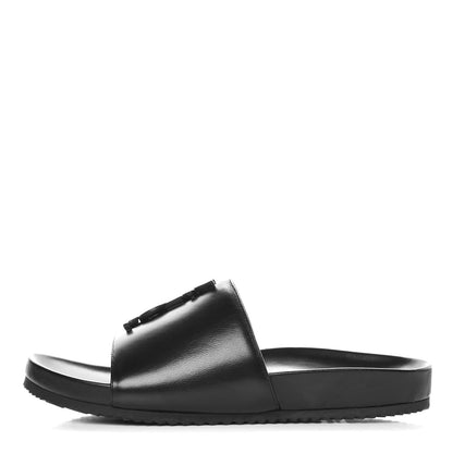 Saint Laurent Calfskin Monogram Joan Slide Sandals 35.5 Black 1 of 11