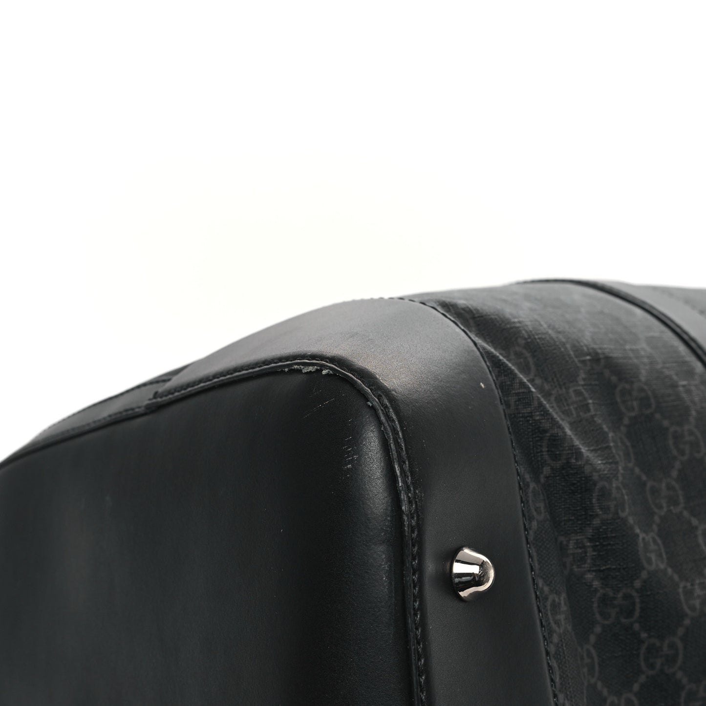 Soft GG Supreme Monogram Appia Calfskin Web Large Carry On Duffle Bag Black Grey