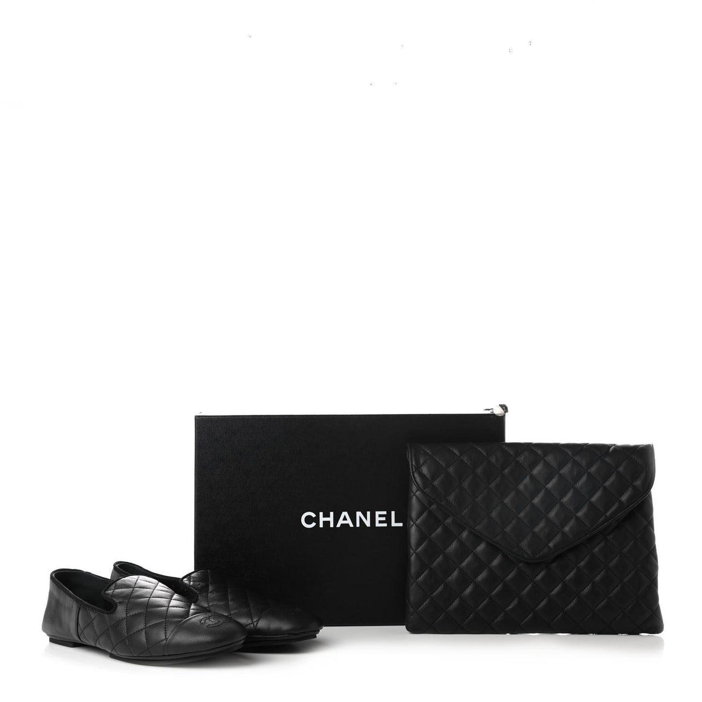 Lambskin Quilted Cap Toe Slipper With Pouch 37 Black