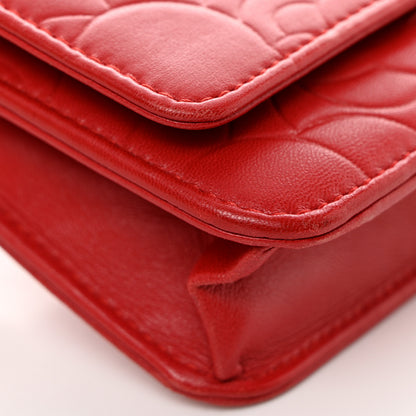 Chanel Lambskin Camellia Embossed Wallet On Chain WOC Red 13 of 16