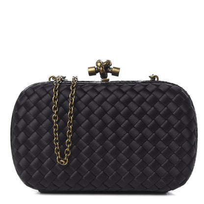 Bottega Veneta Satin Ayers Intrecciato Chain Knot Clutch Black 1 of 9