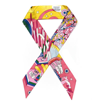 Hermes Silk La Source de Pegase Twilly Rose Vif Jaune Vif 1 of 5