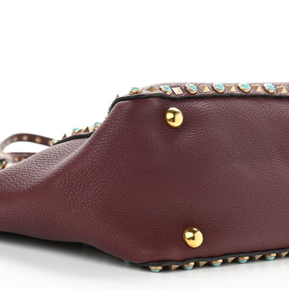Valentino Garavani Pebbled Calfskin Turquoise Medium Rockstud Rolling Tote Rubin 9 of 10