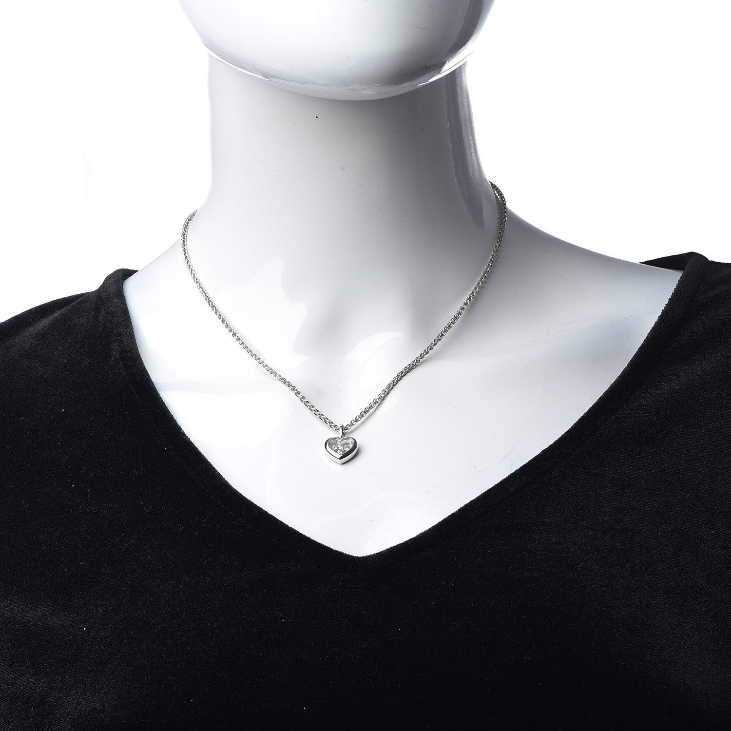 Chopard 18K White Gold 3 Happy Diamonds Icons Heart Pendant Necklace 2 of 7