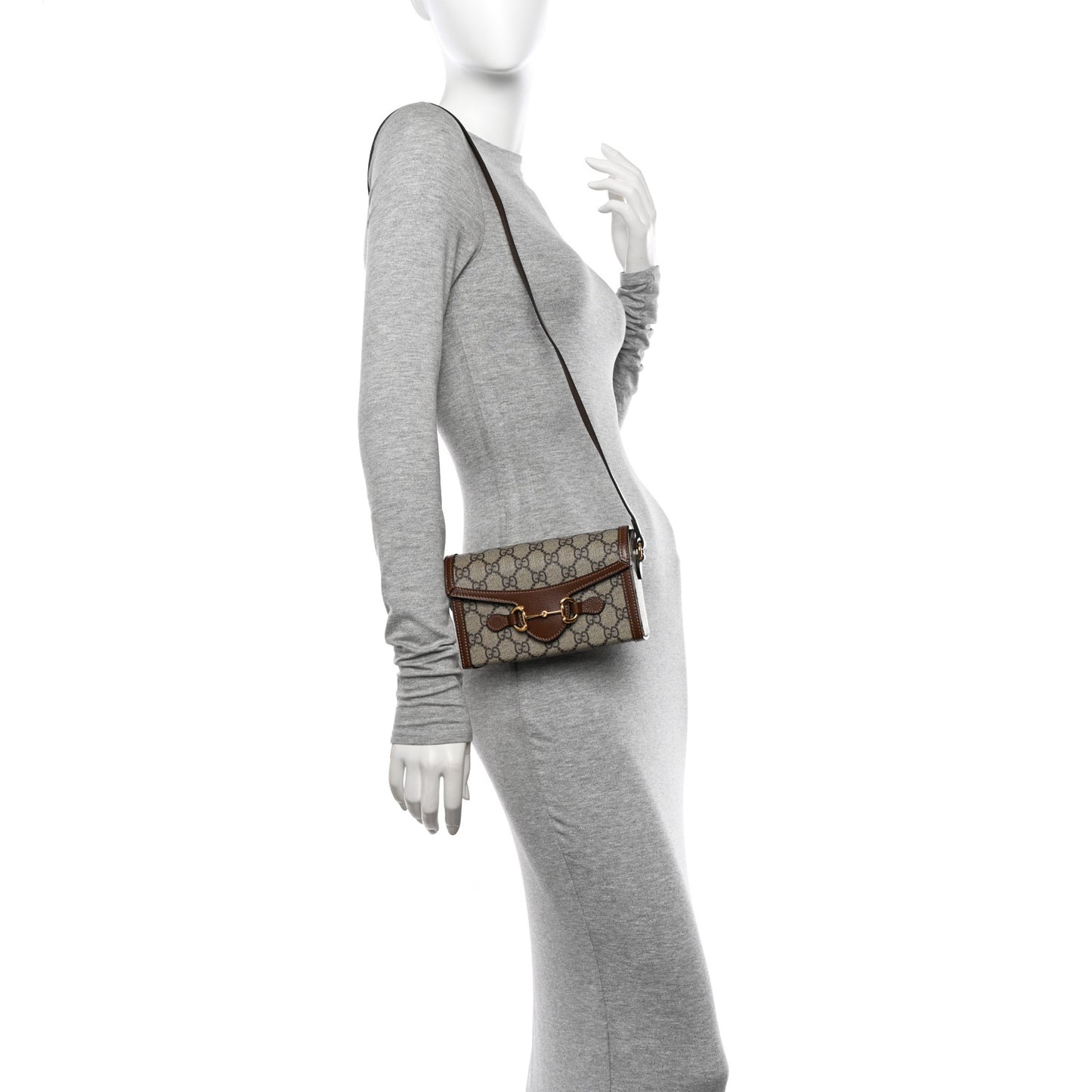 GG Supreme Monogram Mini Horsebit 1955 Shoulder Bag Beige Brown Sugar