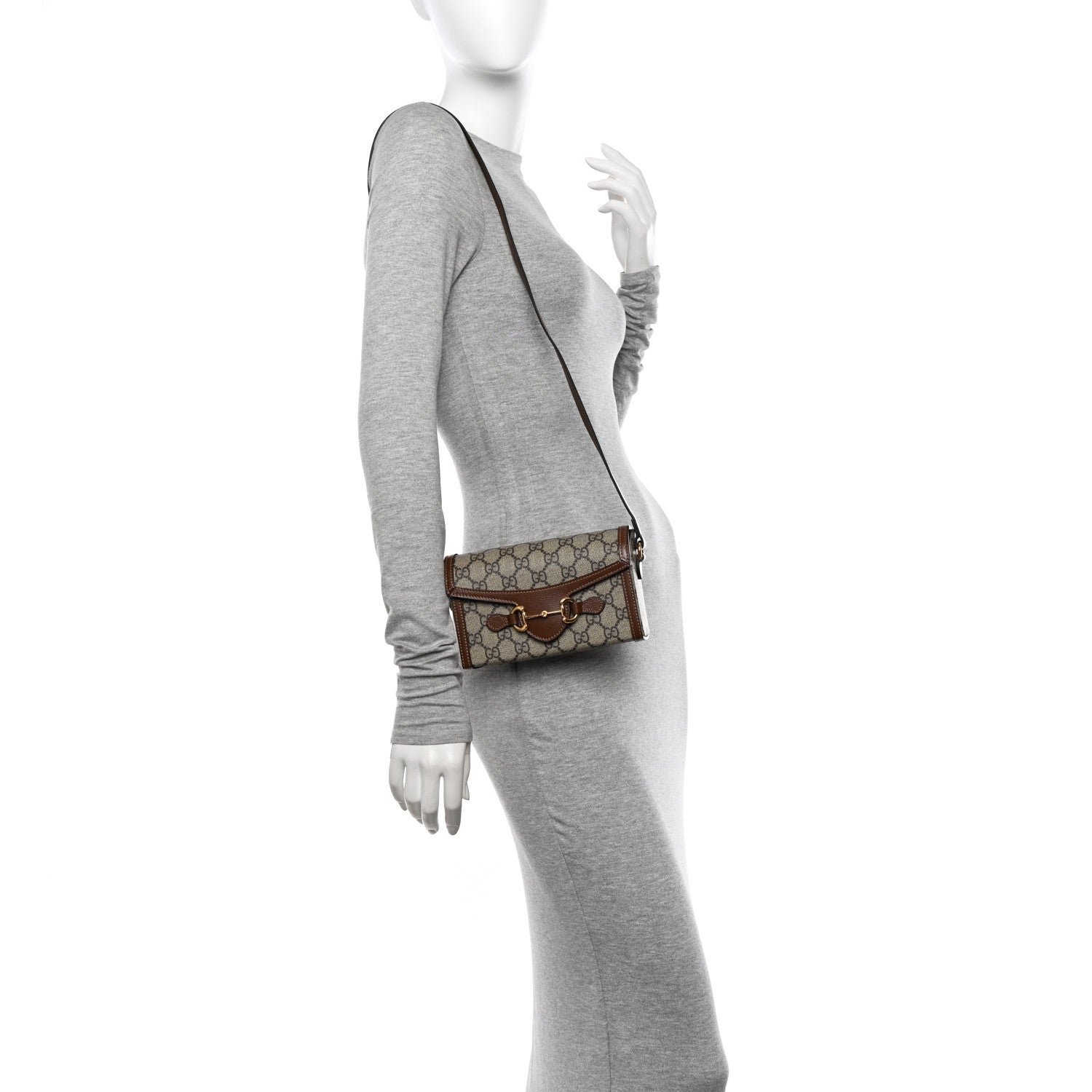 Gucci GG Supreme Monogram Mini Horsebit 1955 Shoulder Bag Beige Brown Sugar 2 of 11