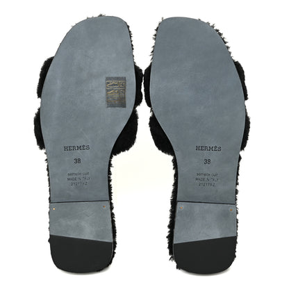 Hermes Woolskin Oran Sandals 38 Black 5 of 8