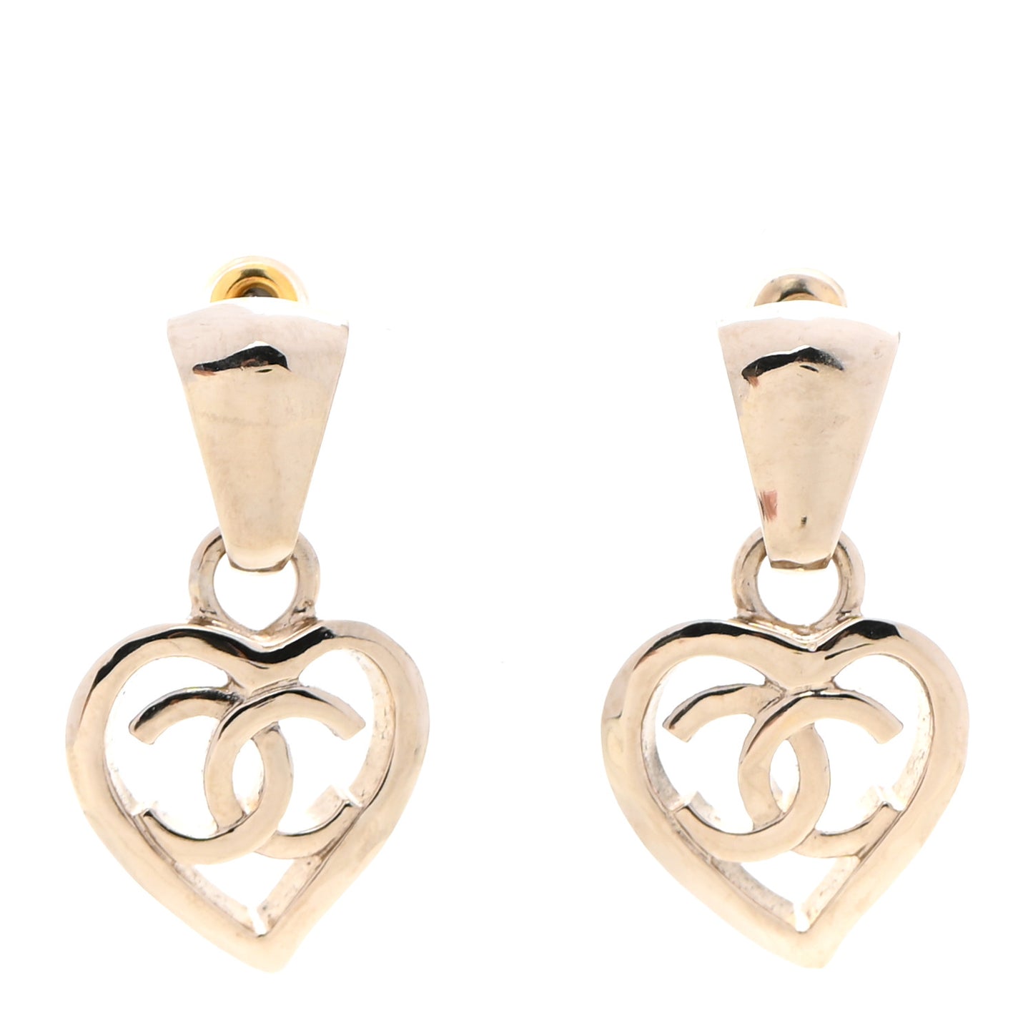 Metal CC Heart Coco In Love Drop Earrings Gold