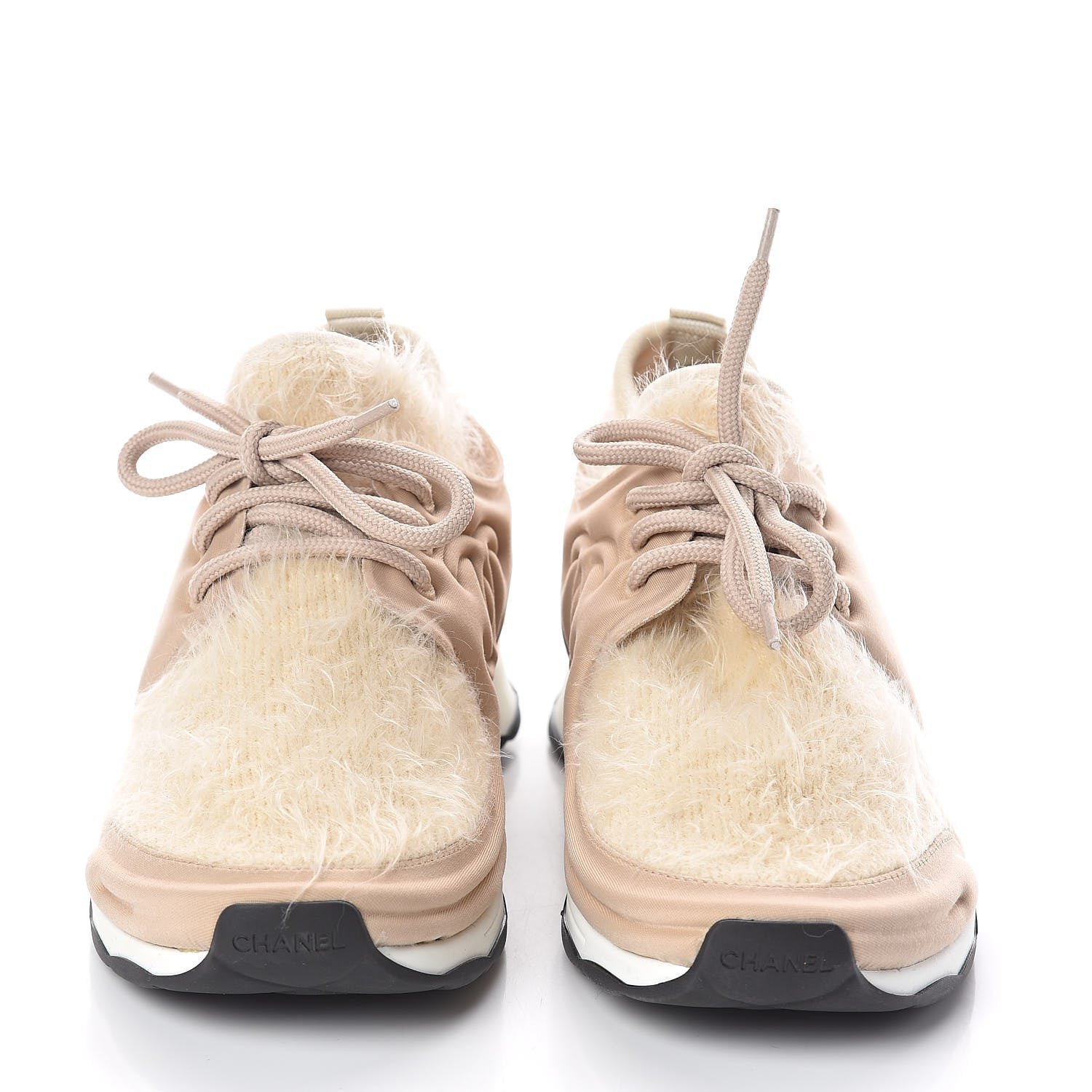 Chanel Stretched Fabric Satin CC Womens Sneakers 38 Light Beige Beige 2 of 8
