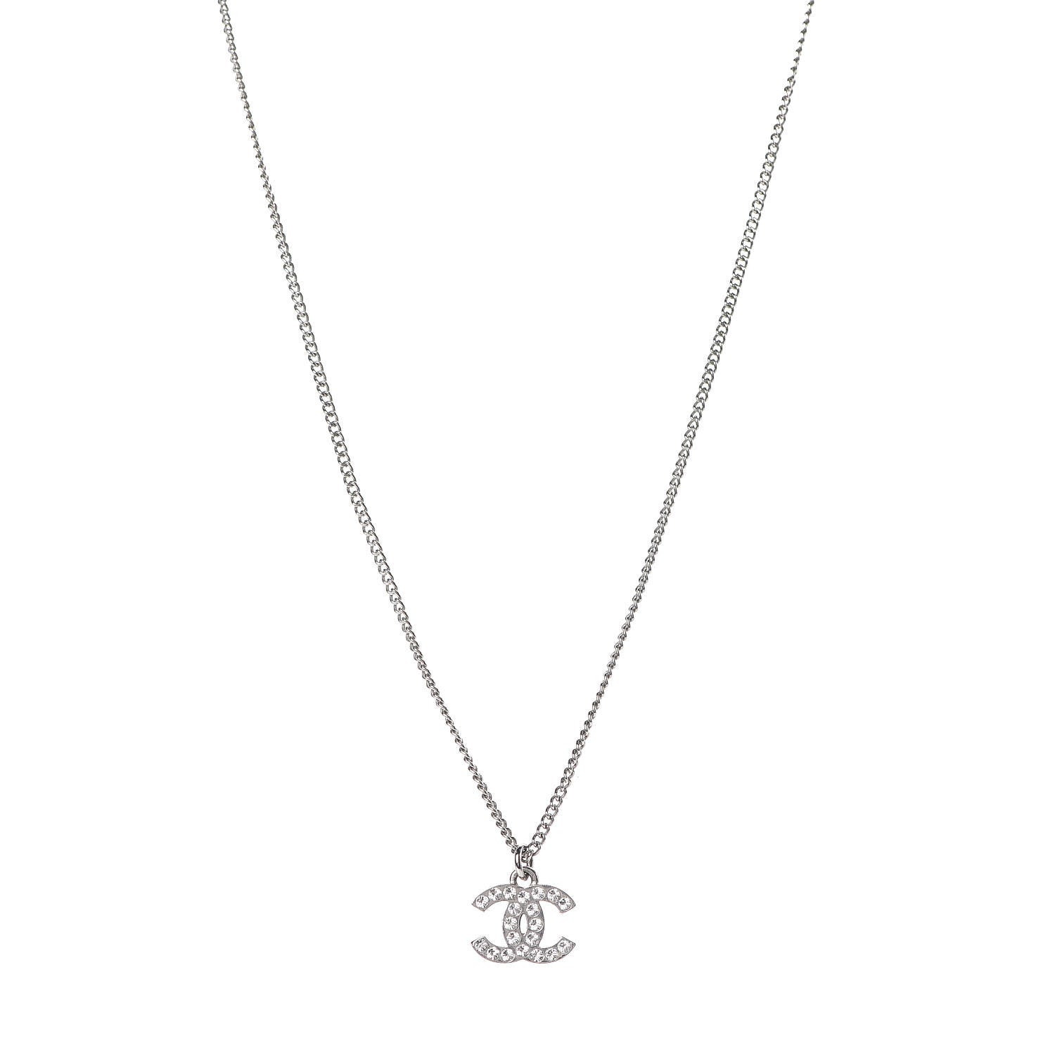 Chanel Crystal Timeless CC Necklace Silver 1 of 6