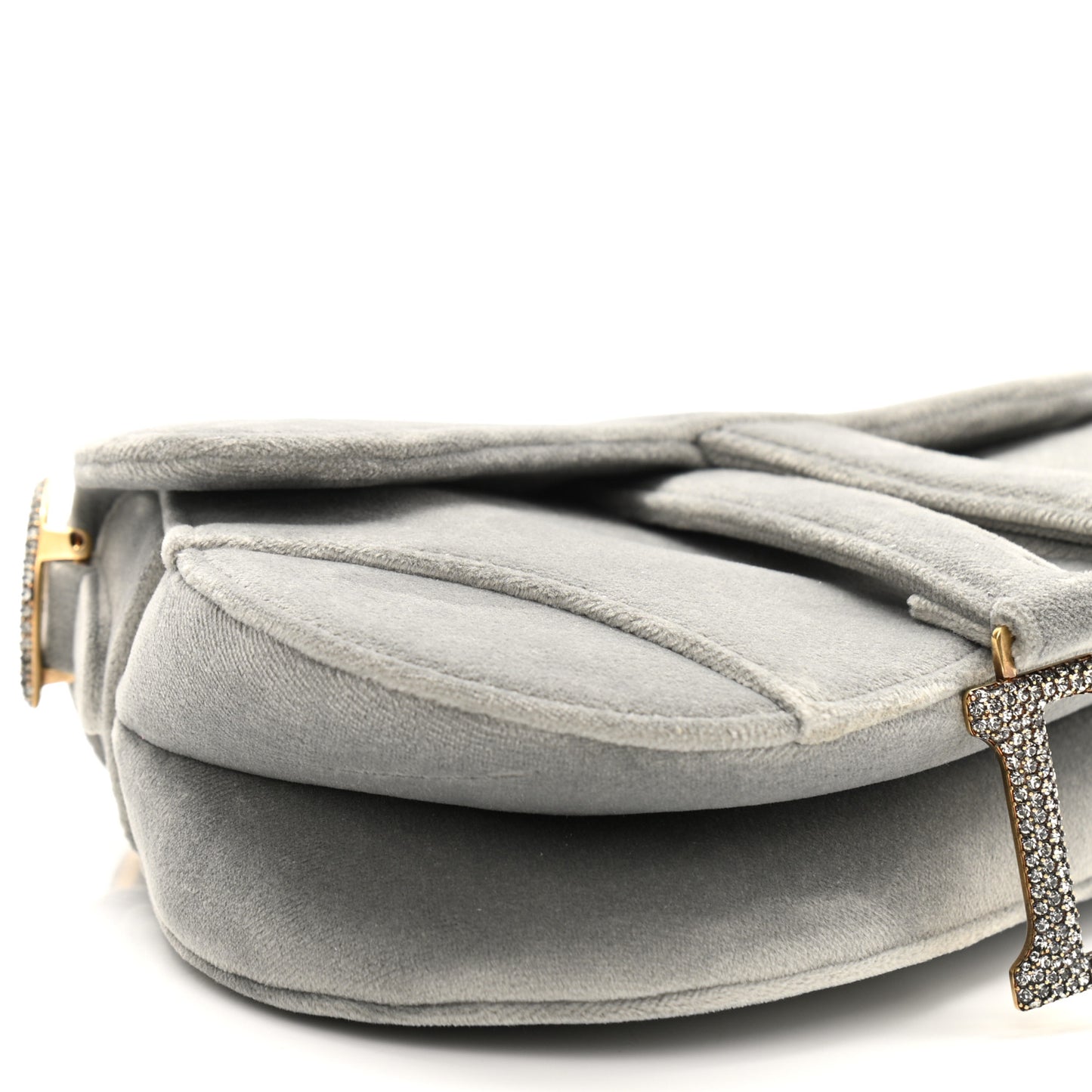 Velvet Crystal Mini Saddle Bag Grey