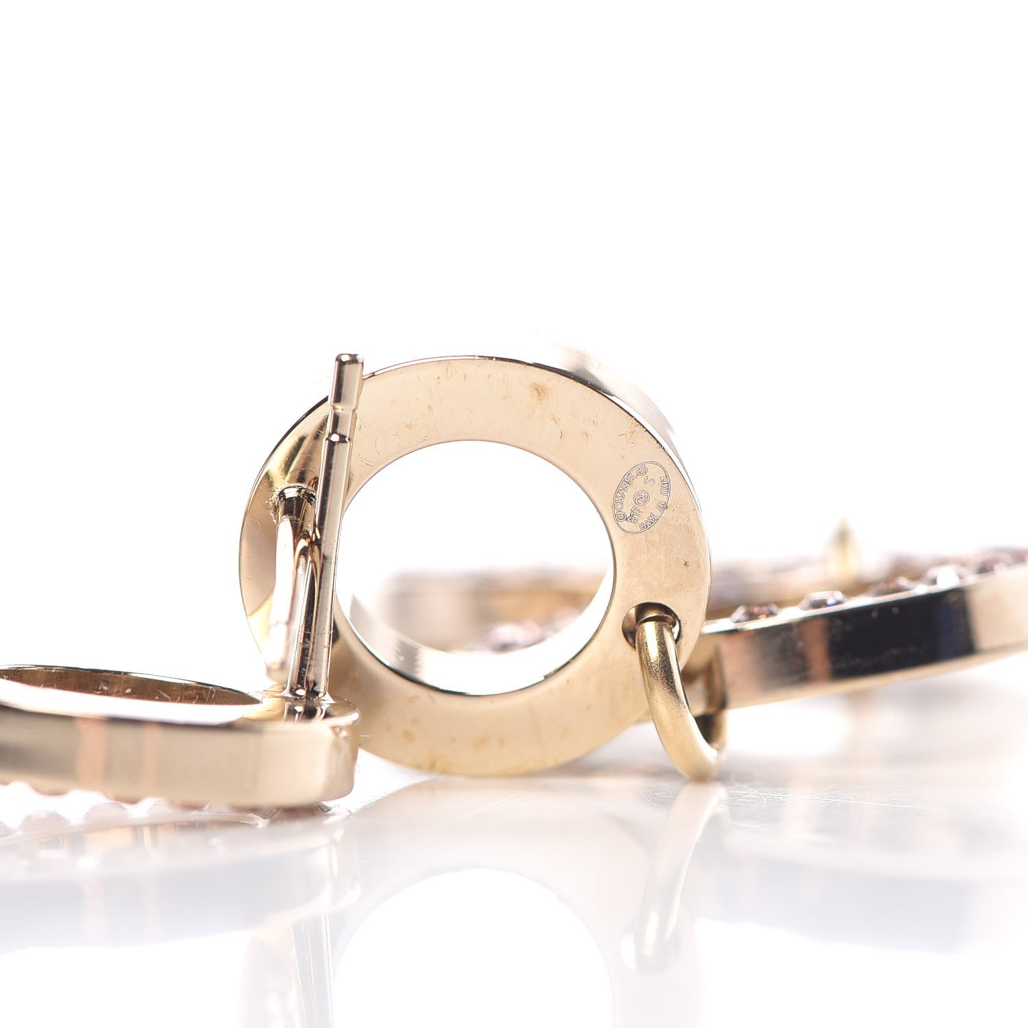 Chanel Crystal CC Drop Earrings Gold Pink 4 of 4