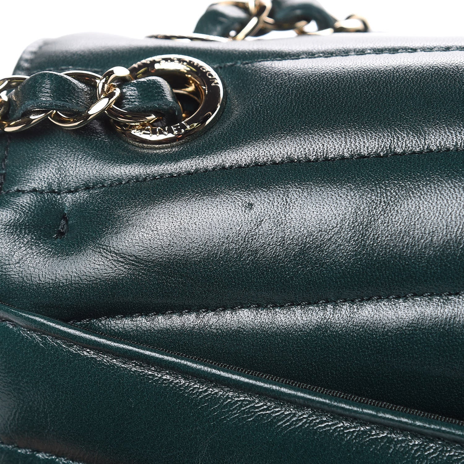 Chanel Shiny Lambskin Quilted Chevron Miroir Dark Green 10 of 14