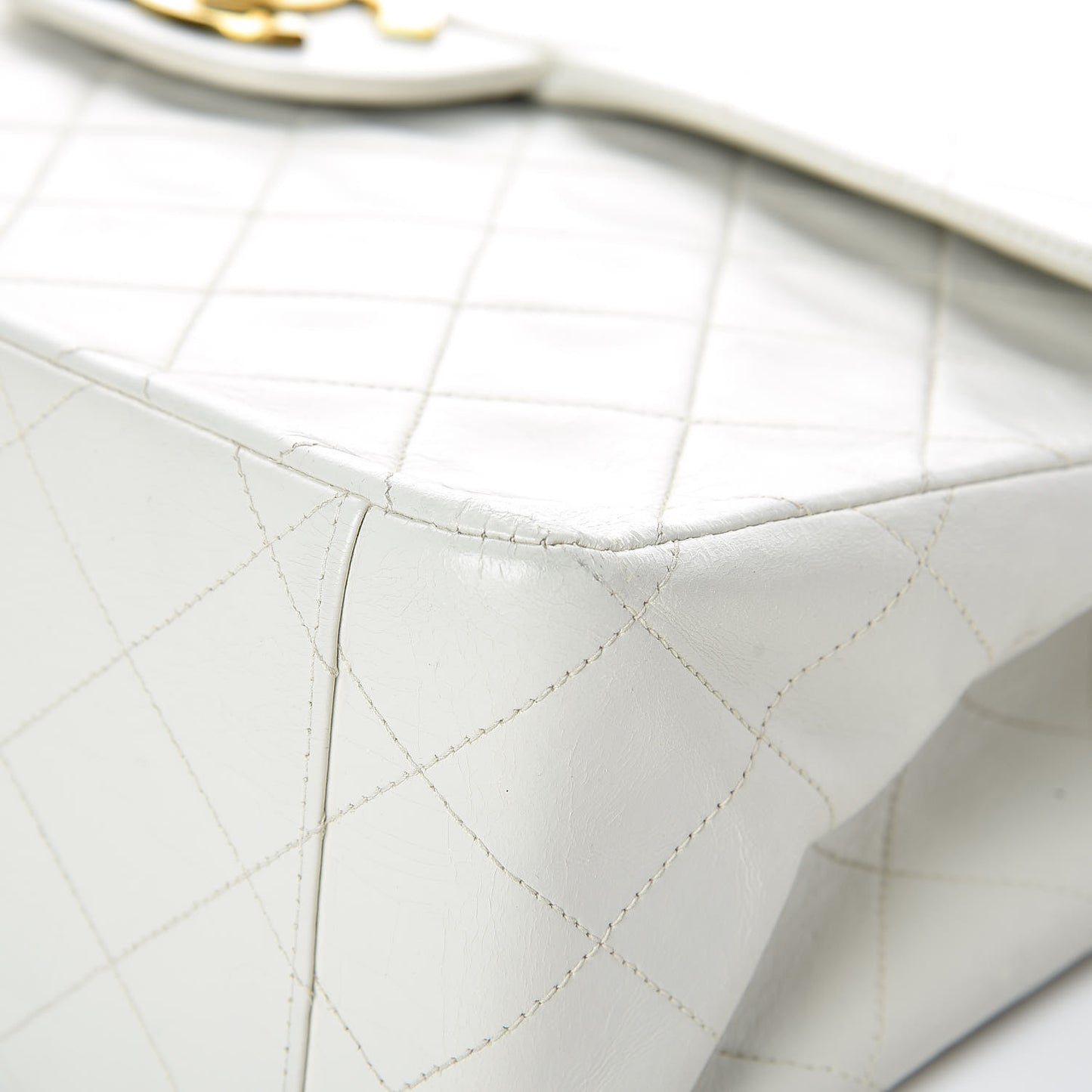 Lambskin Quilted XL Jumbo Single Flap White