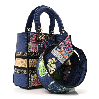 Christian Dior Raffia Embroidered Souvenir Paris Small Lady D-Lite Blue Multicolor 3 of 10