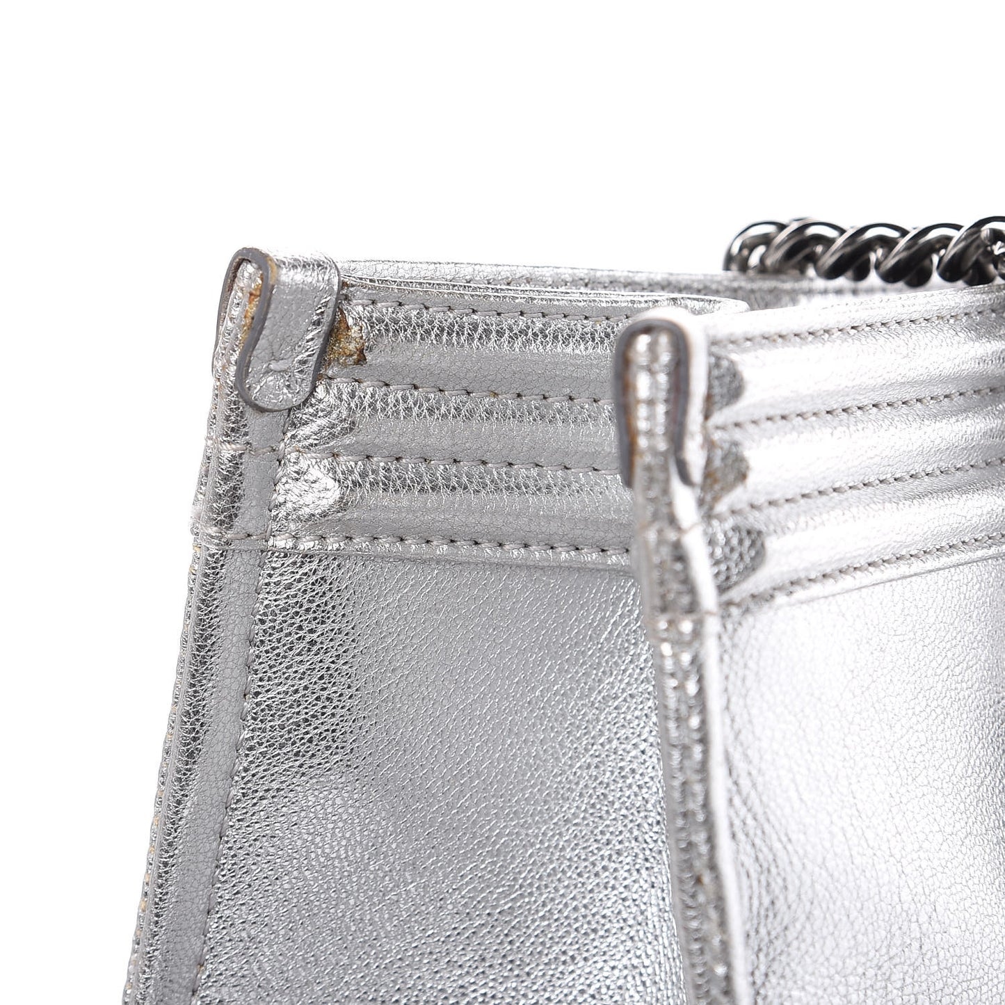 Metallic Goatskin Calfskin Bi-Color Large Boy Tote Black Silver