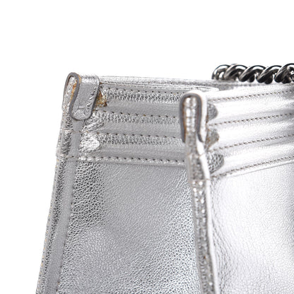 Chanel Metallic Goatskin Calfskin Bi-Color Large Boy Tote Black Silver 9 of 18