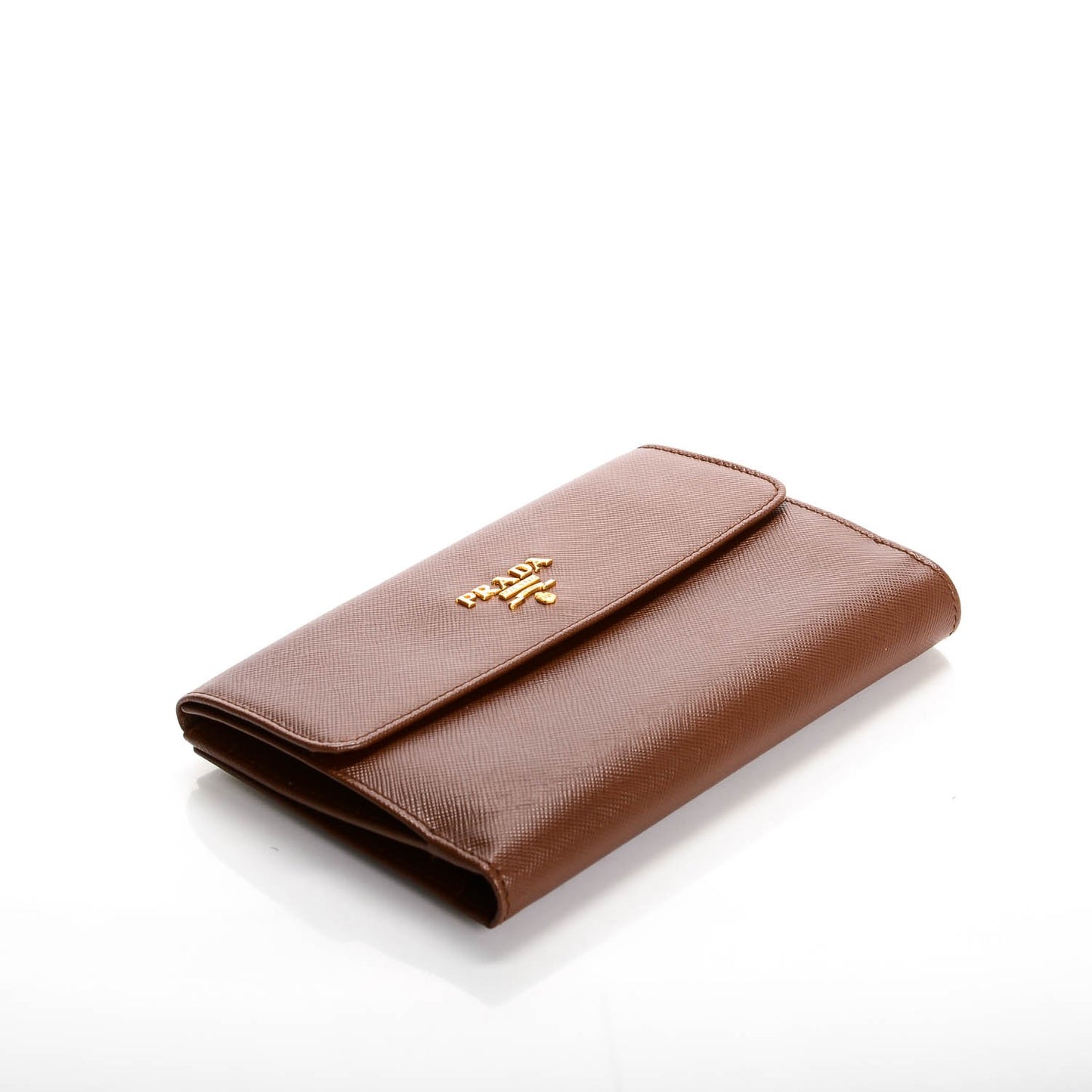 Saffiano Metal Short Flap Wallet Brown