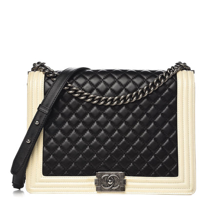 Chanel Lambskin Quilted Large Boy Flap Black White 1 of 17