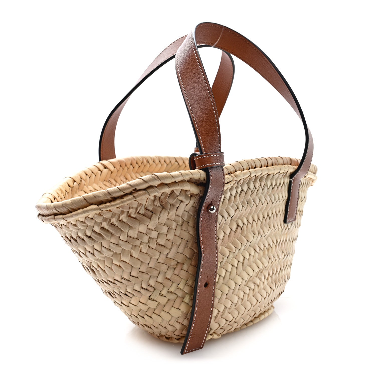 Loewe Raffia Small Basket Tote Bag Natural Tan Navy 3 of 9