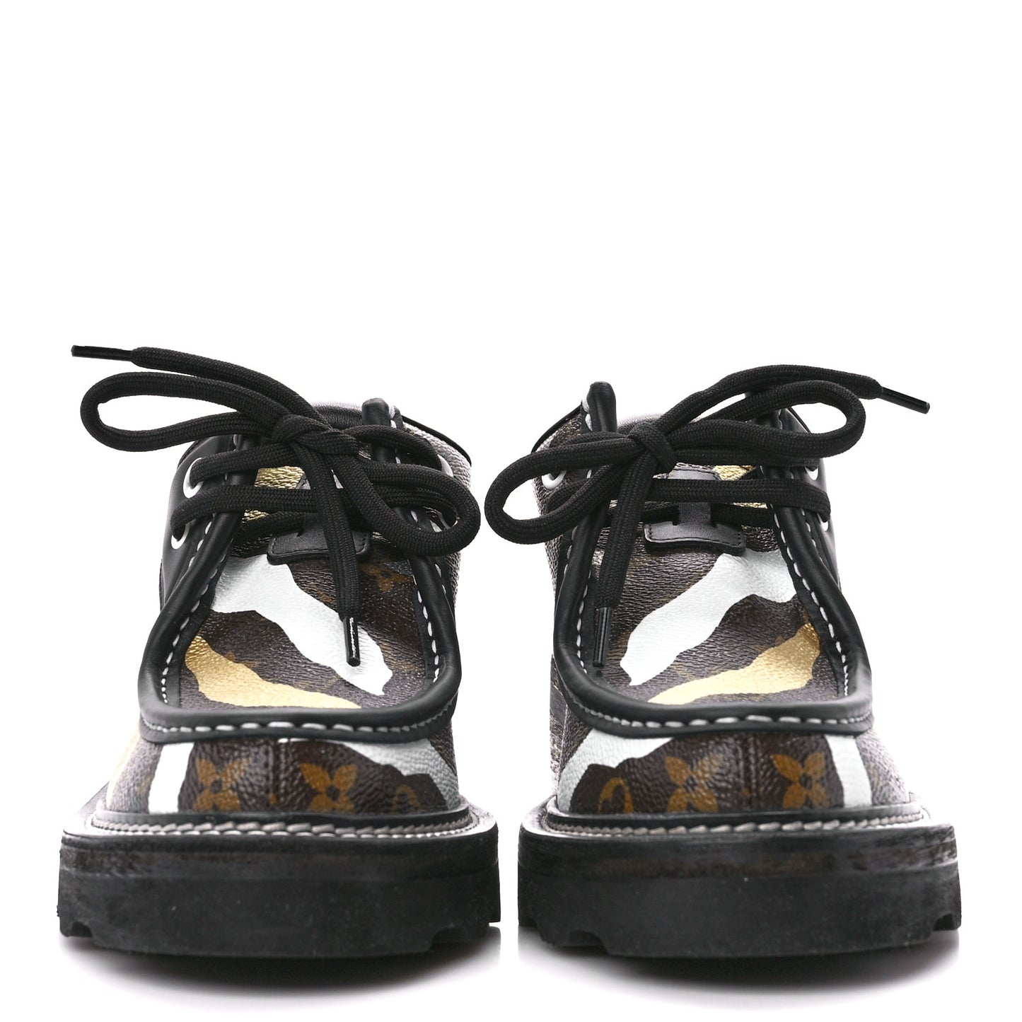 X LOL Monogram Calfskin Beaubourg Platform Derby Shoes 39 Gold Silver