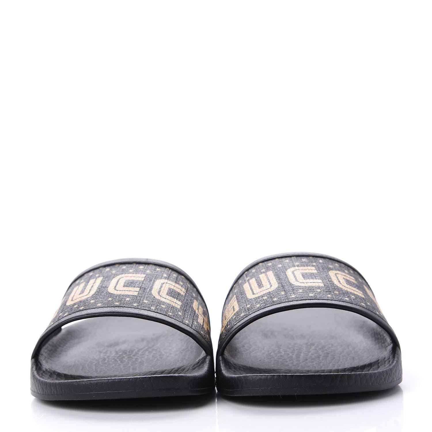 Gucci X SEGA Supreme Canvas GUCCY Stars Womens Slide Sandals 36 Black Gold 2 of 11