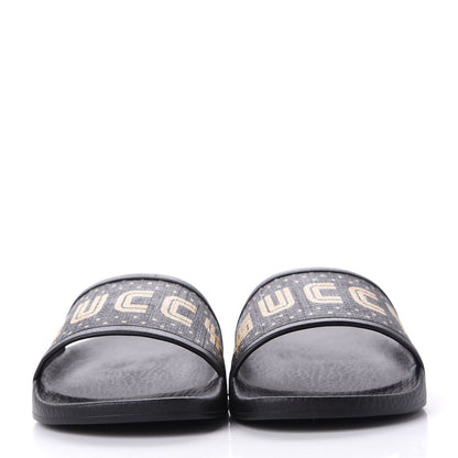 Gucci X SEGA Supreme Canvas GUCCY Stars Womens Slide Sandals 36 Black Gold 2 of 11
