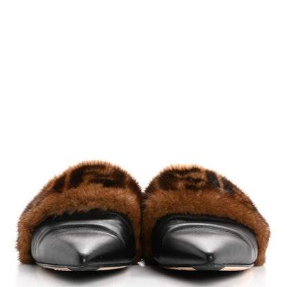 Fendi Calfskin Mink Fur FF Flat Mules 38.5 Black 3 of 10