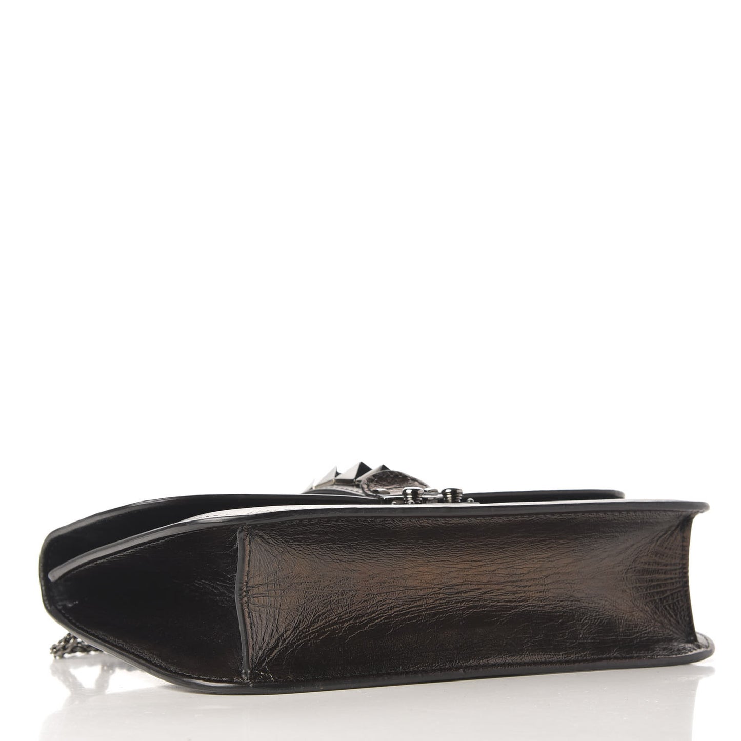 Craquele Calfskin Medium Glam Lock Rockstud Flap Black