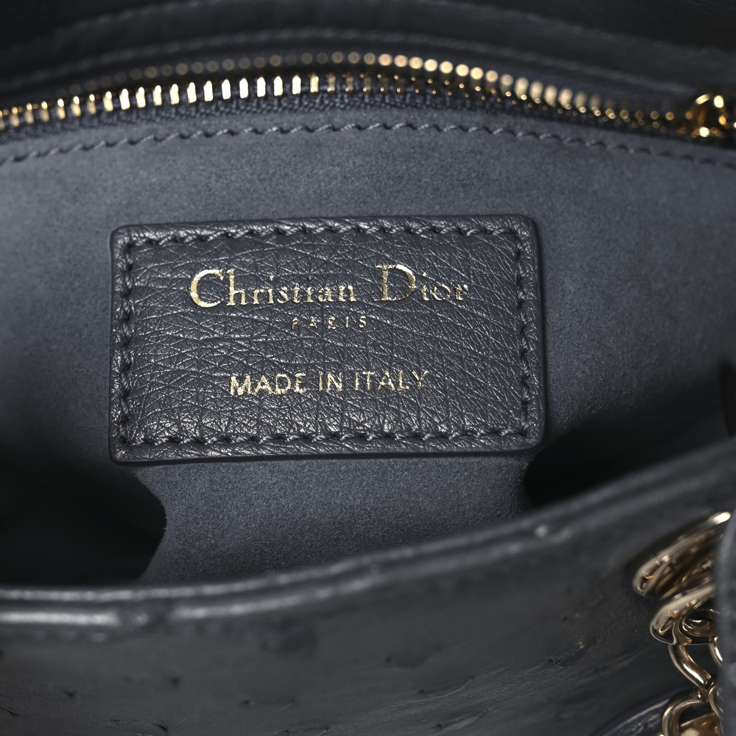 Ostrich Mini Lady Dior Dark Grey