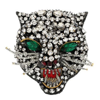 Gucci Metal Crystal Bead Feline Head Brooch 1 of 6