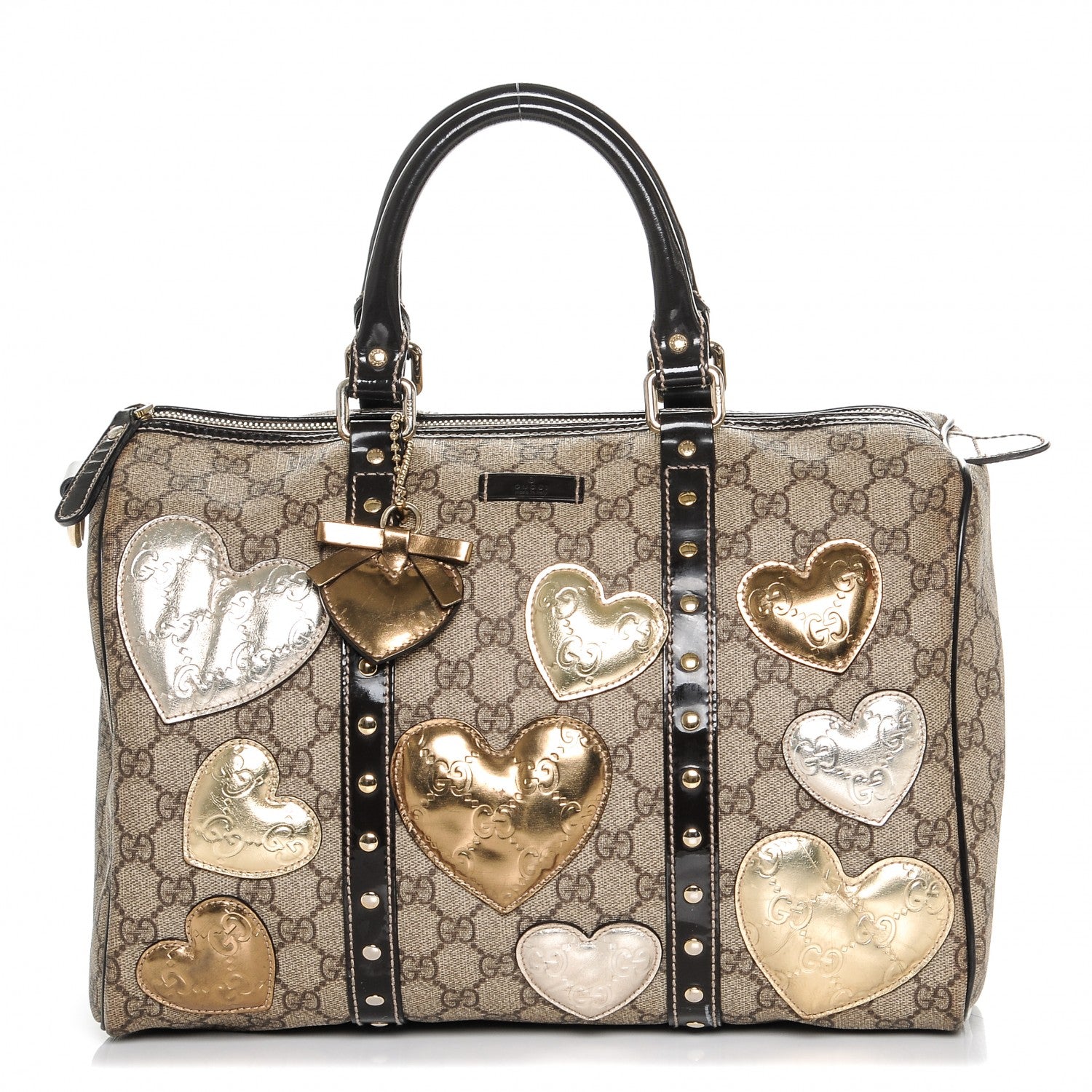 Gucci Monogram Guccissima Hearts Studded Medium Joy Boston Dark Brown 1 of 6