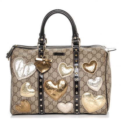 Gucci Monogram Guccissima Hearts Studded Medium Joy Boston Dark Brown 1 of 6