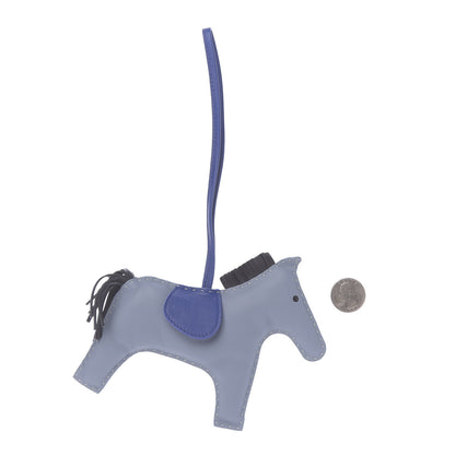 Hermes Milo Lambskin Grigri Rodeo Horse Bag Charm GM Bleu Lin Noir 3 of 5