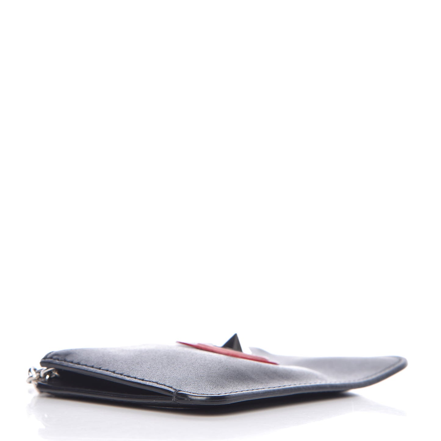 Vitello Applique Heart Coin Pouch Key Case Black