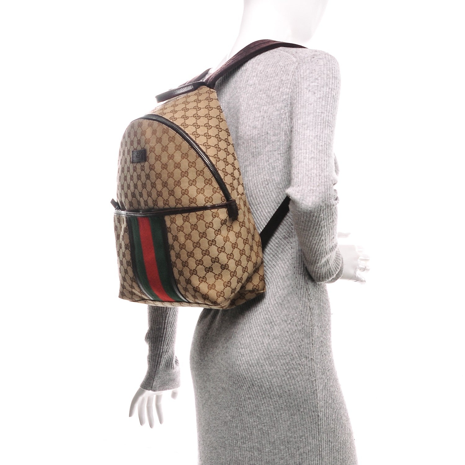 Gucci GG Monogram Web Medium Classic Backpack Brown 2 of 7