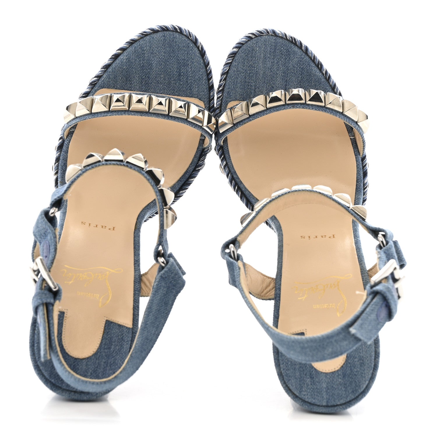 Christian Louboutin Denim Cataclou 120 Wedge Sandals 39 Blue 2 of 10
