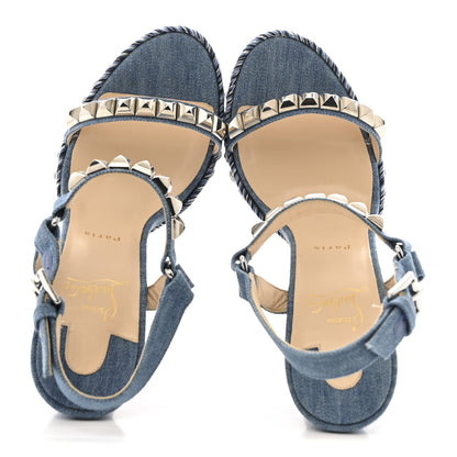 Christian Louboutin Denim Cataclou 120 Wedge Sandals 39 Blue 2 of 10