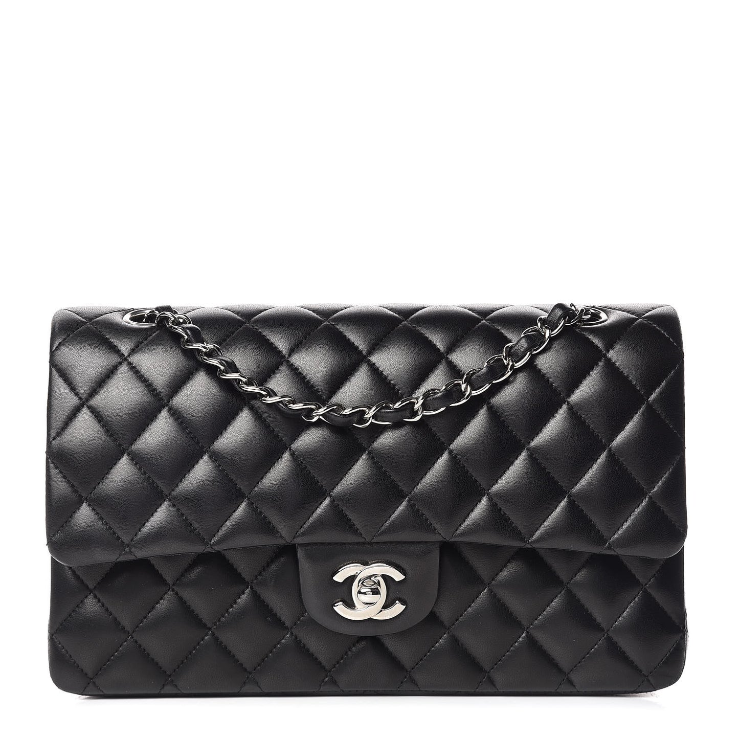 Lambskin Quilted Medium Double Flap Black
