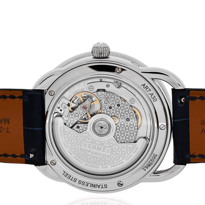 Hermes Stainless Steel Alligator Diamond Blue Sapphire Mother of Pearl 38mm Arceau Petite Lune Automatic Watch Bleu Saphir 4 of 5