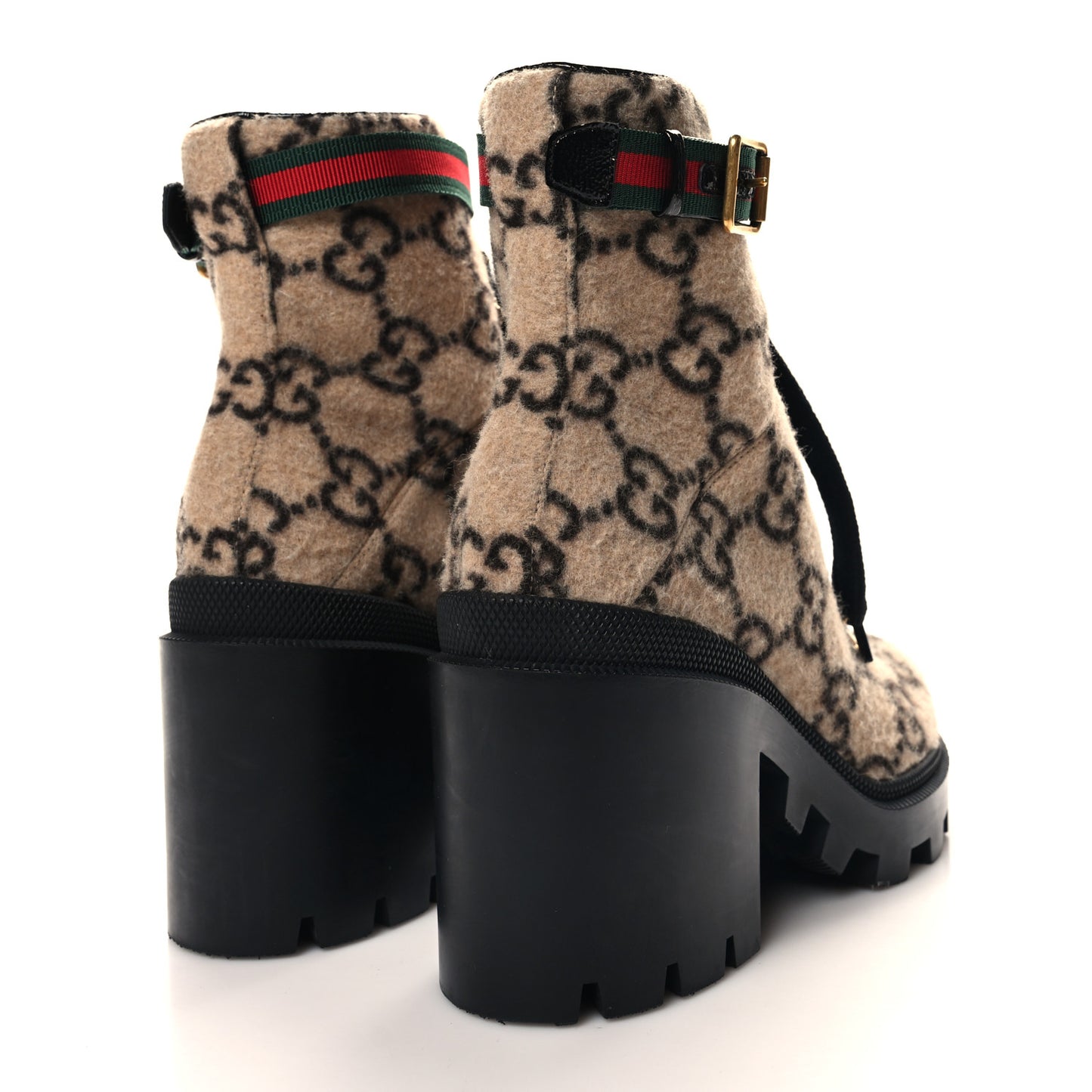 Covered Wool GG Monogram Womens Lace Up Combat Ankle Boots 38.5 Beige Ebony Black