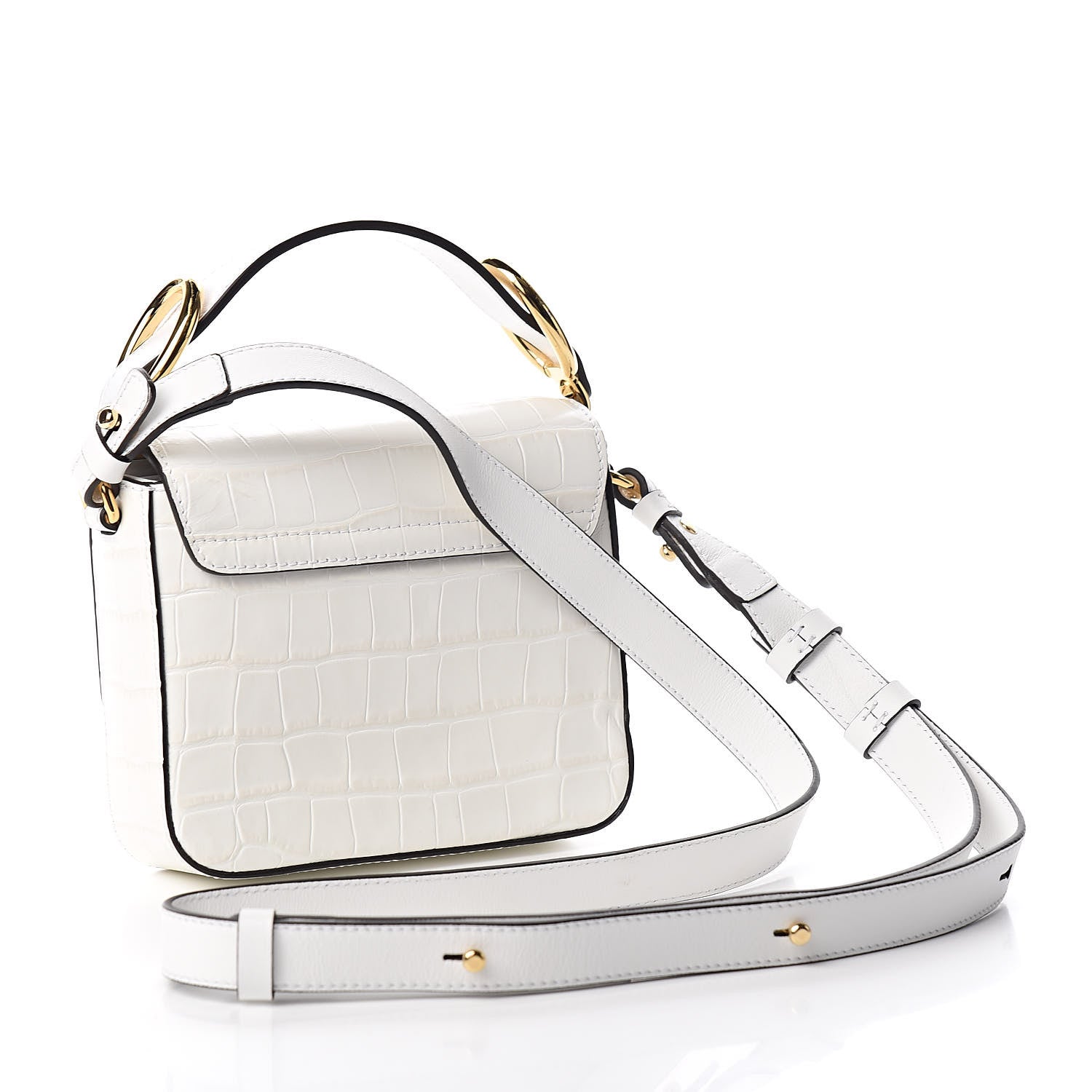 Chloe Calfskin Crocodile Embossed Mini C Double Carry Brilliant White 3 of 11