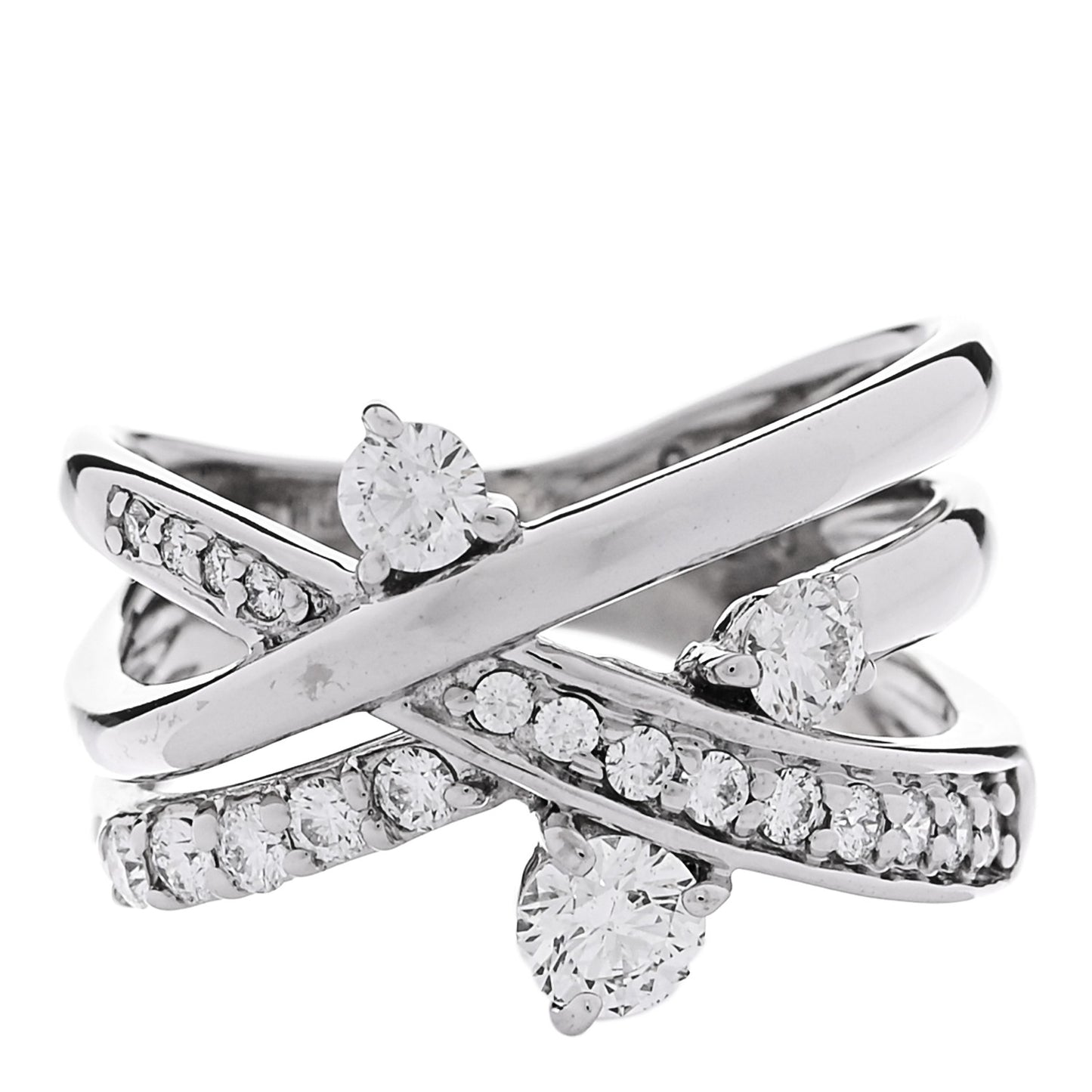 18K White Gold Diamond .64ctw Crossover Band Ring 53 6.25