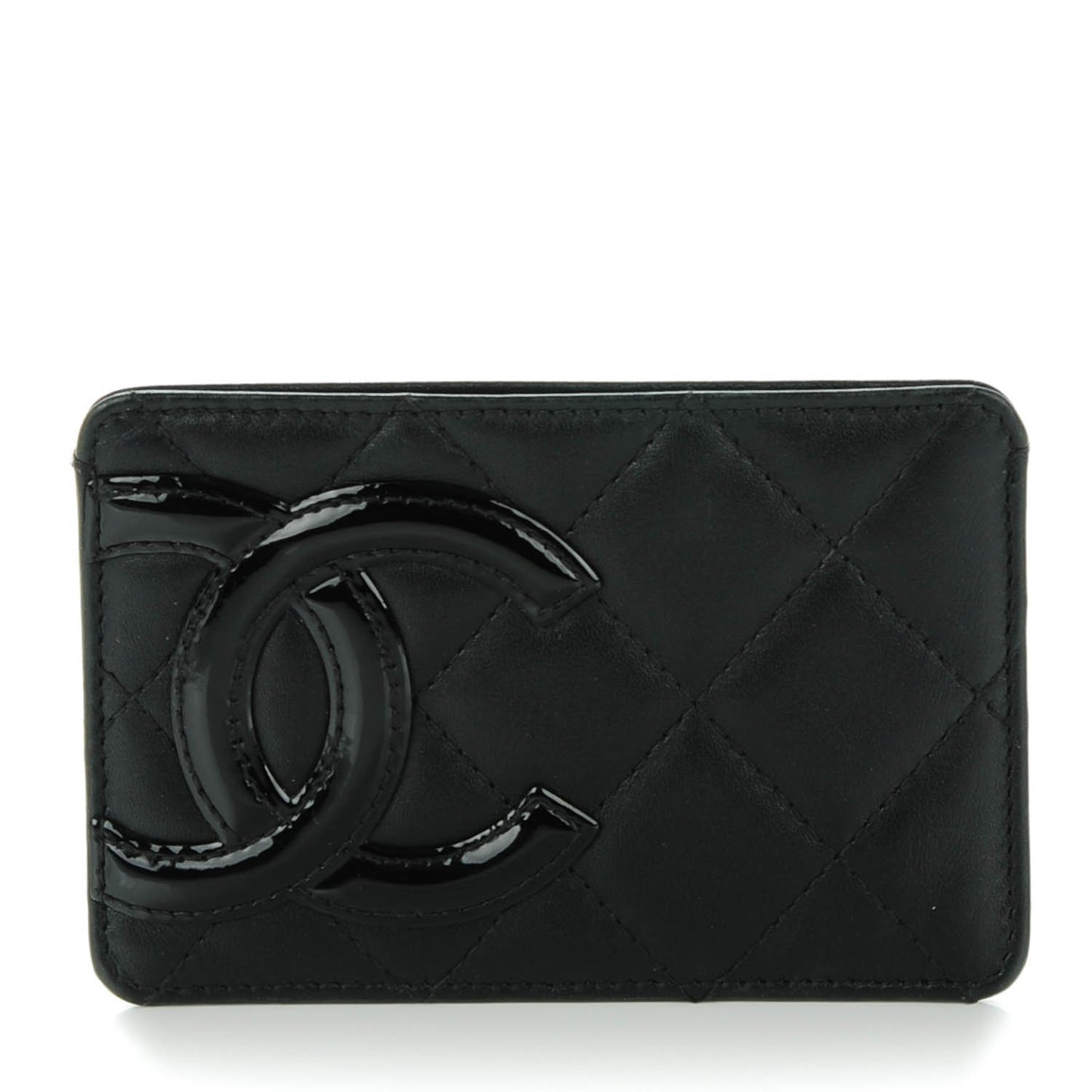 Calfskin Quilted Cambon Card Holder Black