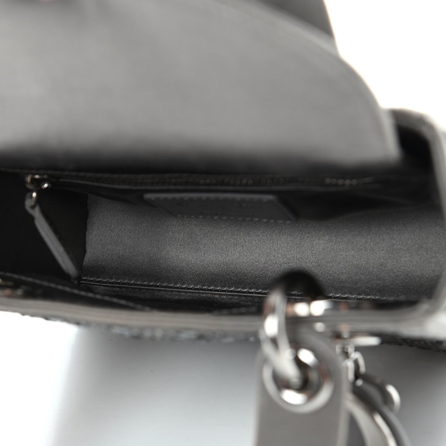 Satin Crystal Cannage Mini Lady Dior Gray