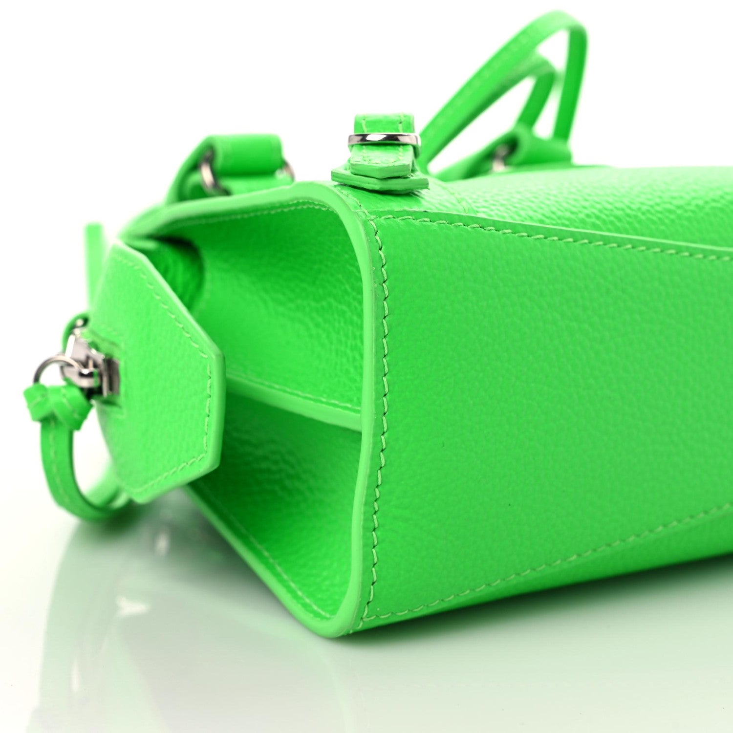 Balenciaga Grained Calfskin Neo Classic Silver Hardware Nano City Crossbody Fluo Green 5 of 8
