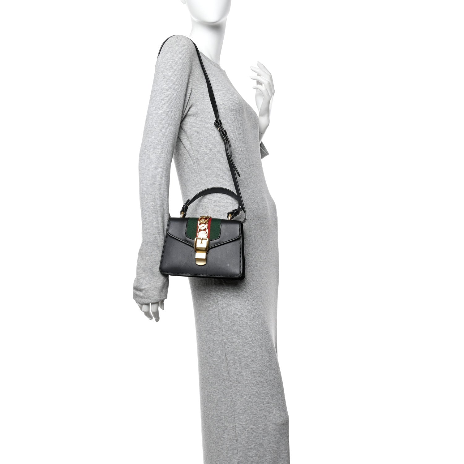 Gucci Calfskin Mini Sylvie Top Handle Bag Black 2 of 14