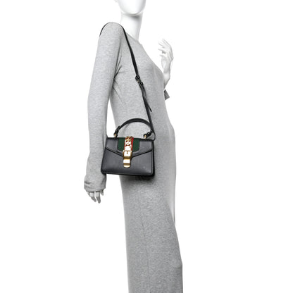 Gucci Calfskin Mini Sylvie Top Handle Bag Black 2 of 14